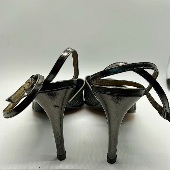 Yves Saint Laurent Auth Gray/Gold Strappy Stiletto Heel Shoes **Size 10** 🔥🔥 - Picture 5 of 10
